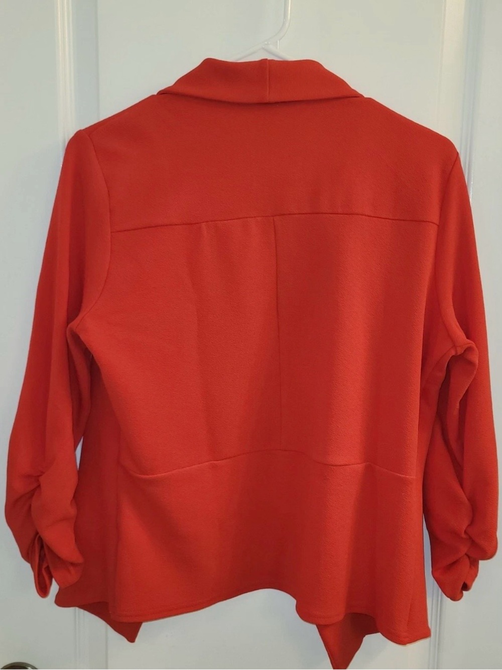 Lock & Love Open Front Blazer Jacket Red Women's Small NWT Ruched 3/4 Sleeve - Picture 4 of 15
